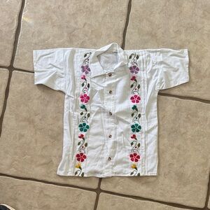 Floral Embroidered Kids Shirt - White